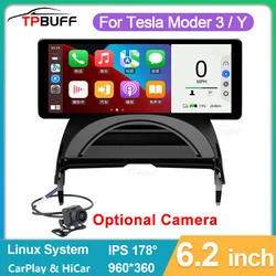 TPBUFF New HUD 6.2inch for Tesla Model 3 Y Front dashboard IPS Instrument Cluster Screen Head Up Display Navigation Power Speed