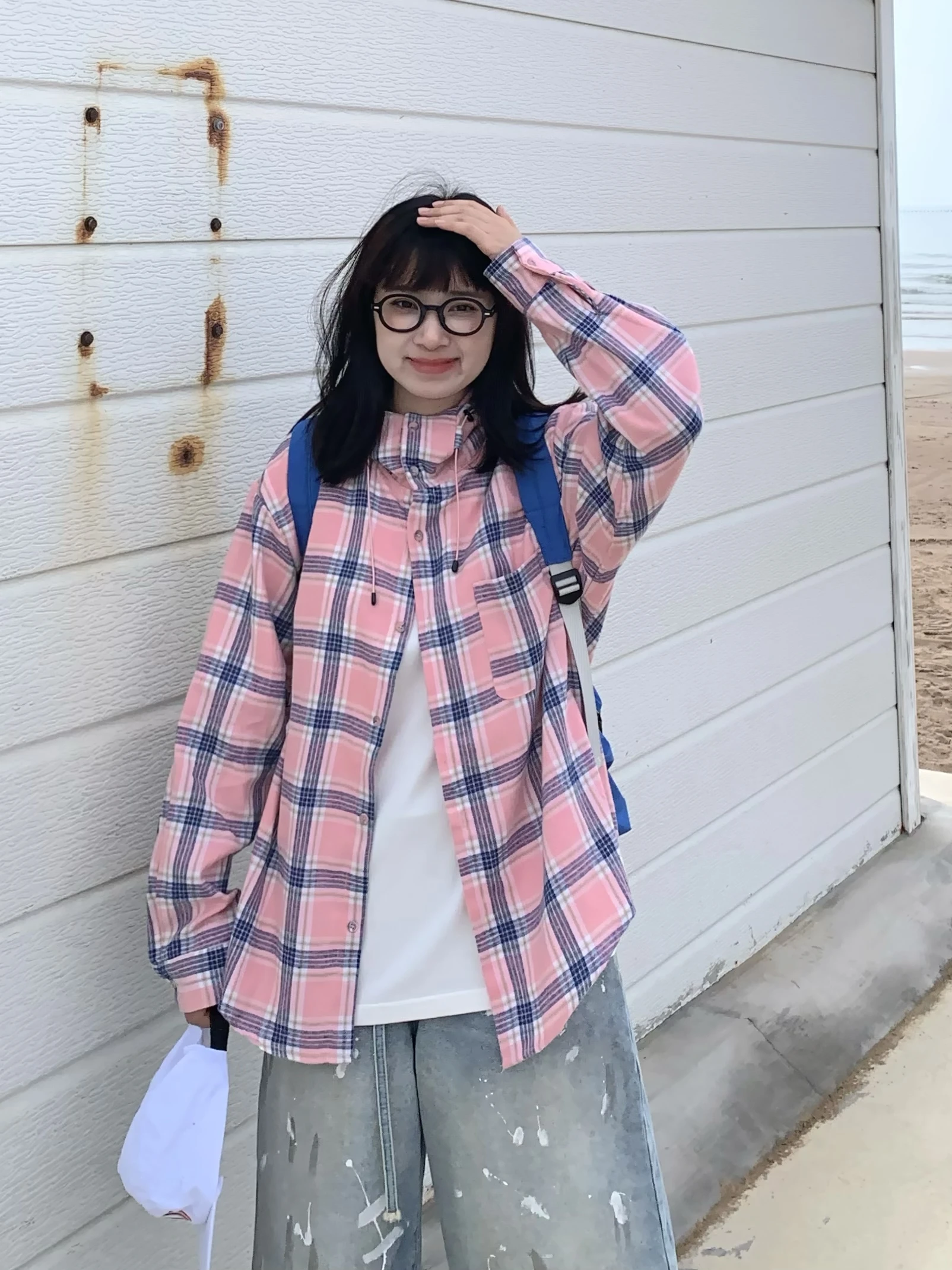 

Американский ретро-рубашка в клетку, длинная, повседневная, свободного кроя, удобная, дышащая, хлопковая, для молодых женщин и мужчин