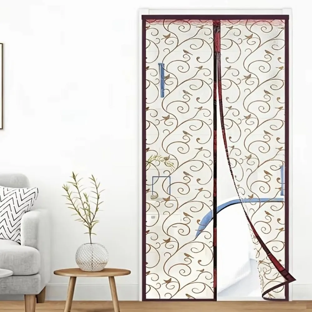 Vine Pattern Magnetic Screen Door No Drilling Breathable Mesh Door Screen Automatic Hands Free Design Mosquito Proof Mesh