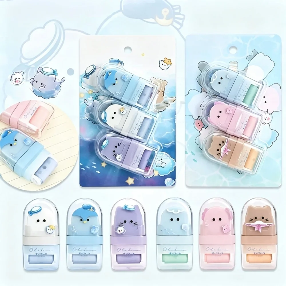 Bleistift-Radiergummi-Sets, Radiergummi in Cartoon-Tierform und Radiergummi-Sammelbehälter, multifunktionale niedliche Korrekturwerkzeuge, Schülerbedarf