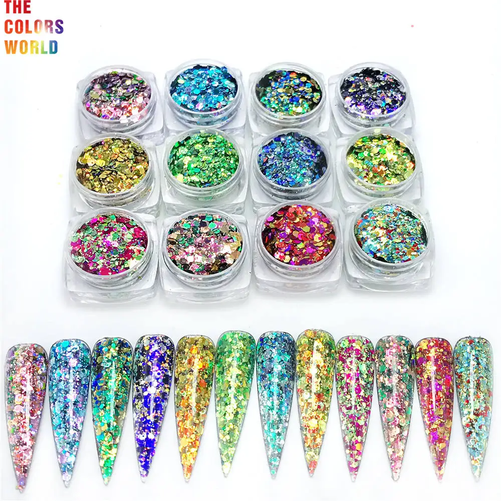 TCT-379 Holographic Chameleon Shift Color Chunky Mix Hexagon Nail Glitter Nail Art Decoration Body Art Makeup Tumbler Crafts DIY