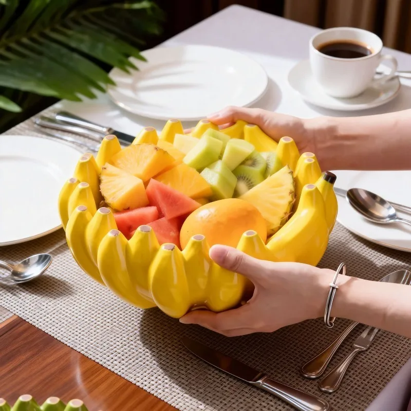 Ceramic Fruit Plates Kitchen Elegant Banana Shape Large Fruit Bowl Reusable Snack Tray Aesthetic Pretty Home Decor Tableware