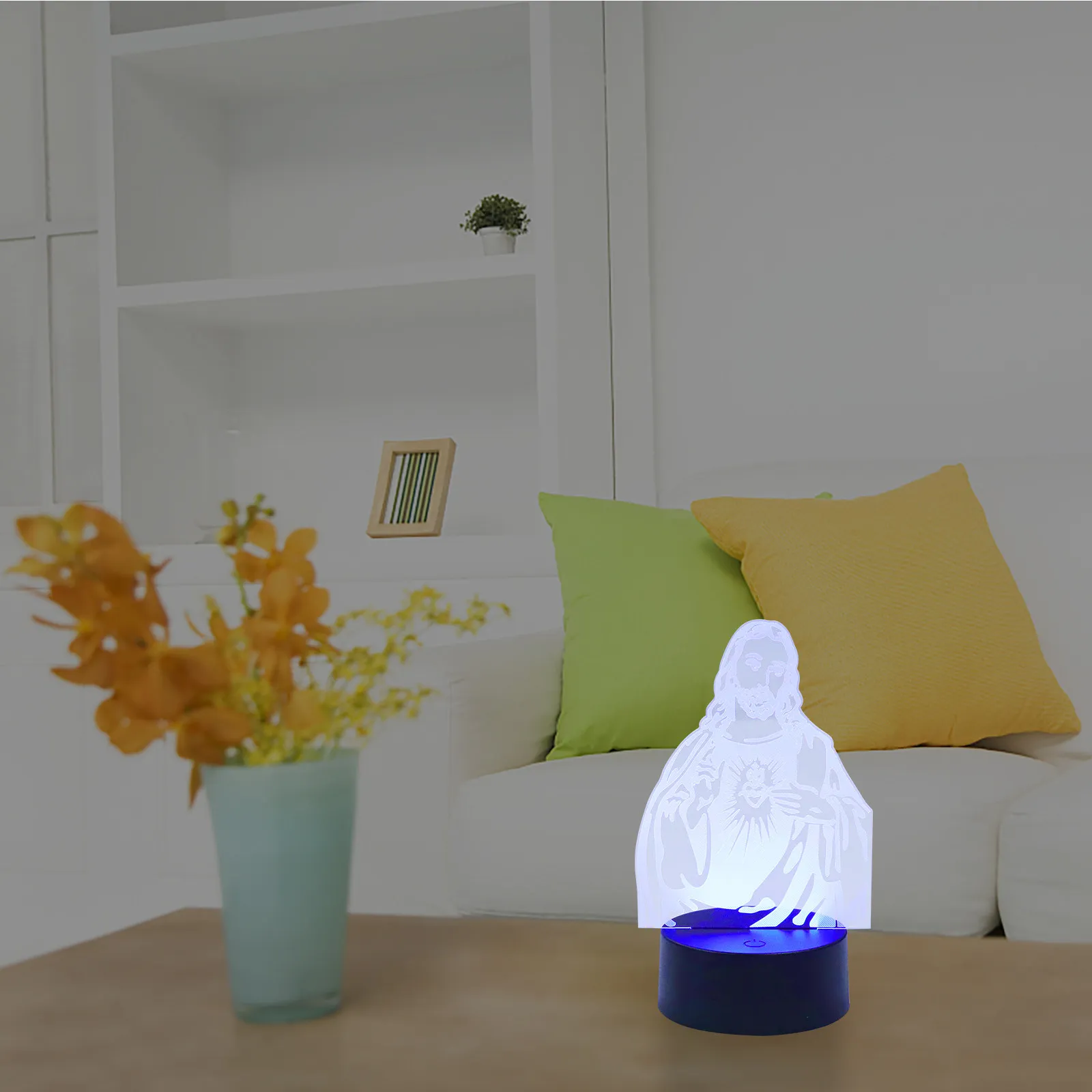 

Acrylic 3D Jesus Night Light Desktop Lamp Warm LED USB Powered Small Nightlight for Home Bedroom Church Bar Decor Creative