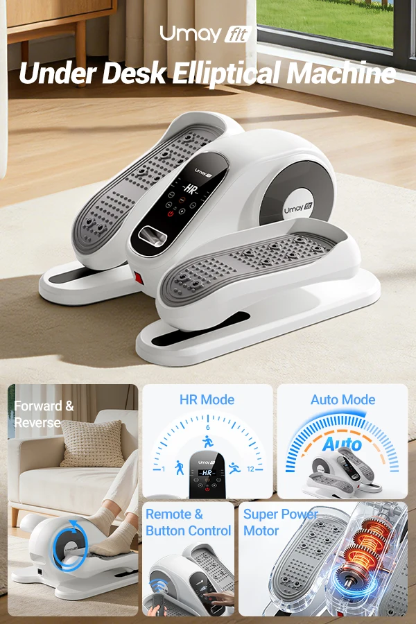 Under Desk Electric Elliptical Machine, 12 Speed Seated Pedal Exerciser with Remote Control, Forward Reverse Mini Leg Exerciser for Home Office Use