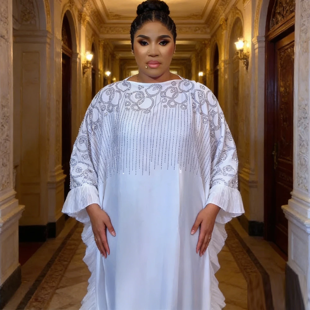 

African Dresses for Women White Hijab Dress Set Morocco Kaftan Boubou Robe Ankara Dashiki Africa Clothing Caftan Muslim Gown New