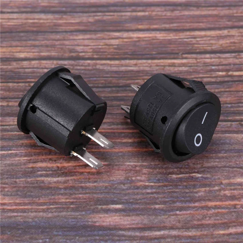 VOFUN-25 piezas SPST botón negro encendido/apagado interruptor basculante redondo AC 6A/125V 3A/250V