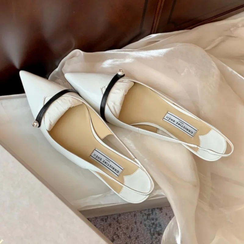 Elegance Desiger Pearl Pointed Toe Pumps Sandals Banquet Dress 2024 Trend Summer Mary Jane Slingback High-heeled Shoes for Women