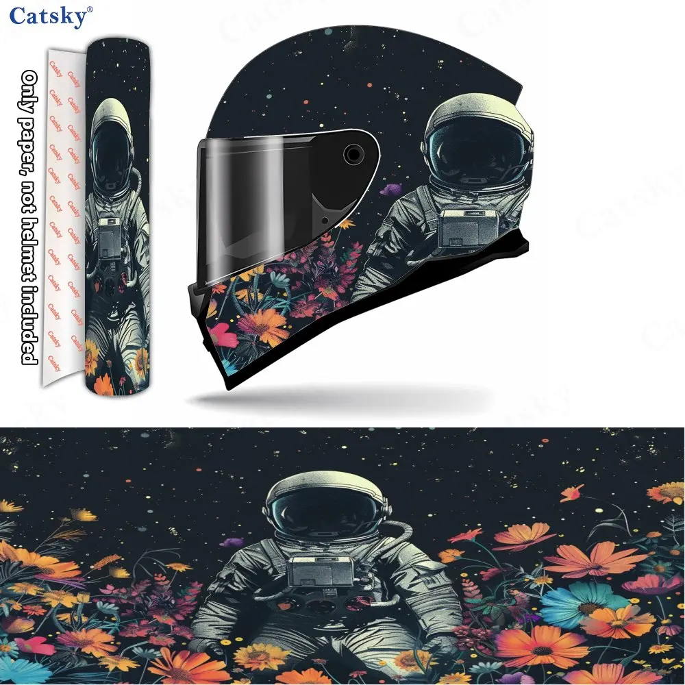 Flower Sea Full Moon Astronaut Pattern Helmet stickers , PVC Material Multifunctional Helmet Stickers, Scratch-Resistant & Fade-