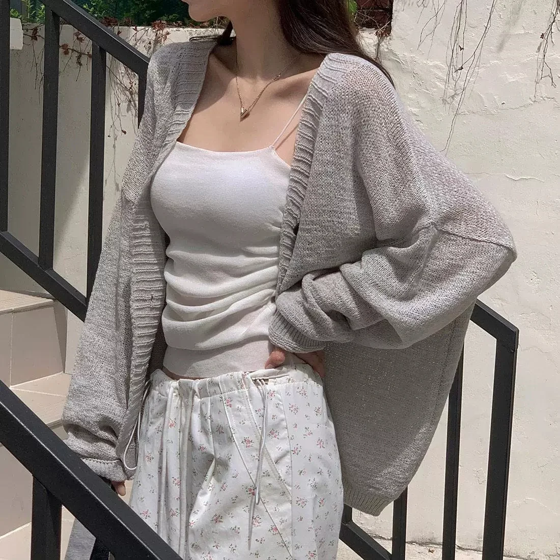 New Korean Chic Lazy Loose Thin Knitted Jacket Long-sleeved Sunscreen Knitted Cardigan Women's Versatile Casual Vacation Top