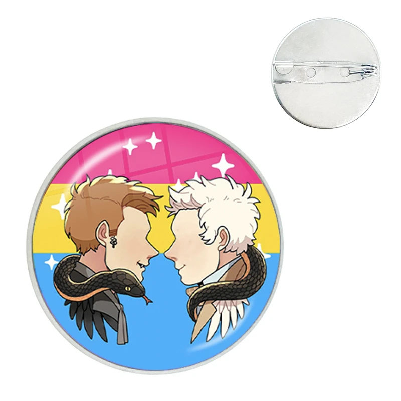 Best Friends Good Omens Cartoon Brooch Pins Badge Glass Gems Metal Pin For Clothes Hat Accessories