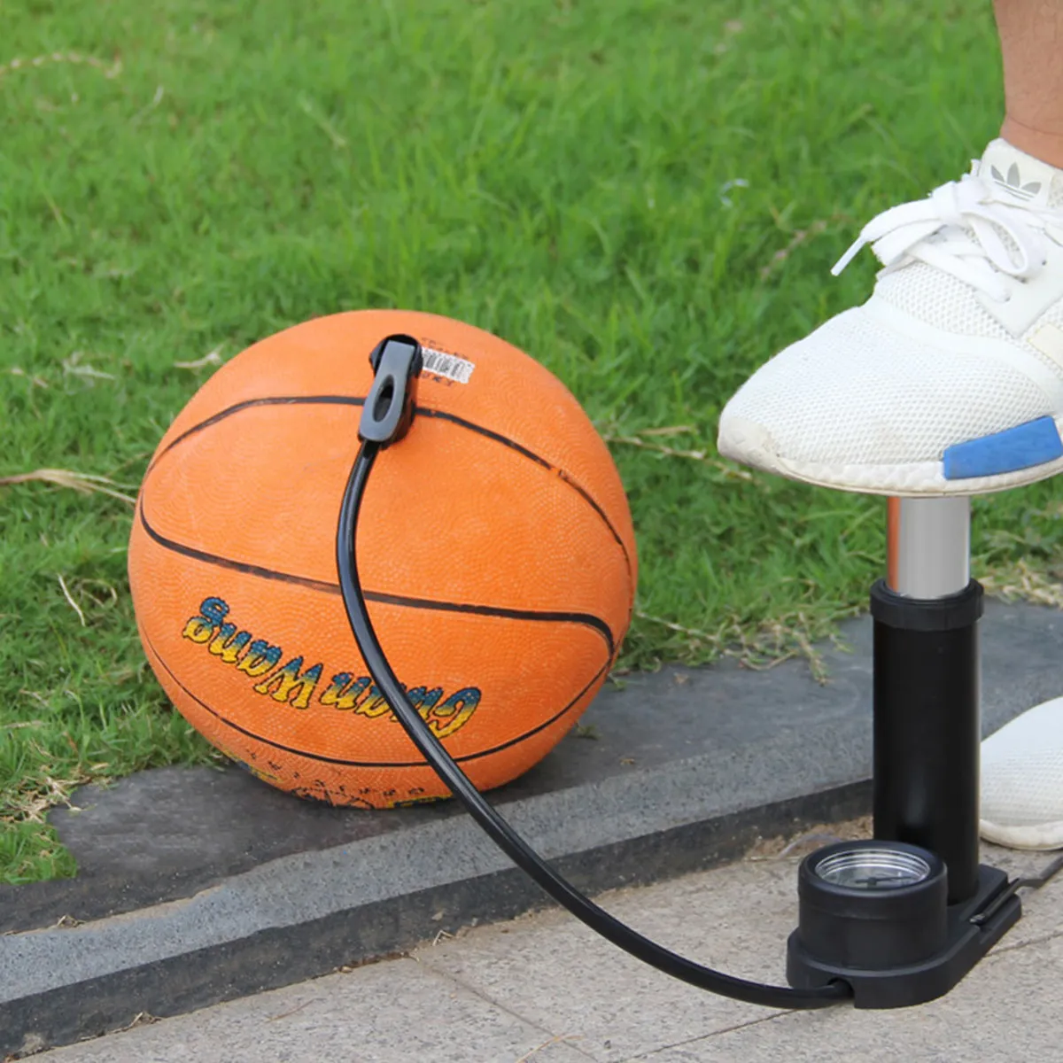 

Портативный мини-насос для шин, напольный, высокого давления, с двойным носиком, противоскользящими педалями, синий, для накачивания шин