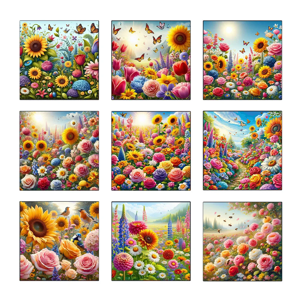 5D Diamond Colorful Flower Sea Painting And Butterflies Bee DIY Mosaic Stitch Kits Full Drills Embroidery Cross Stitch Decor Art