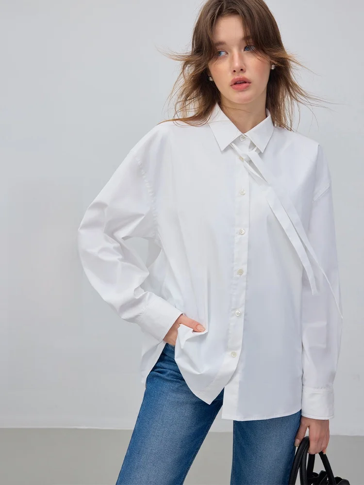 

mat Tie irt Ele Paper Figure Fabric Commute Top Women's Polyester Fiber Long Sve Button Pure Color Straight Cut