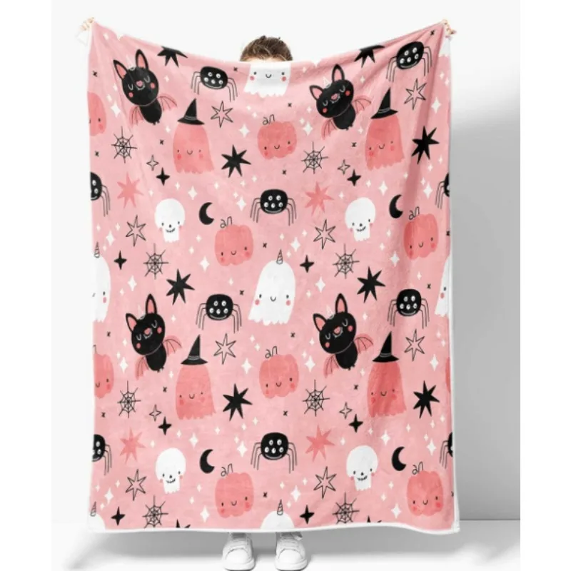 بطانية الهالوين، بطانية أريكة سرير دافئة ومريحة على شكل شبح اليقطين اللطيف الوردي، بطانية من الفلانيل المضحكة