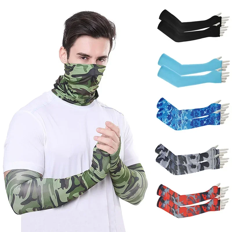 

Summer Arm Sleeves Sunscreen Sun UV Protection Ice Silk Bib Combo Outdoor Cycling Fishing Climbing Women Men Mask Cuff Sleeves