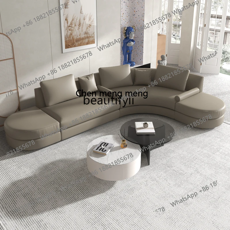 z183 Modern light luxury curved leather sofa Modern large apartment high-end luxury special-shaped latex down leather sofa
