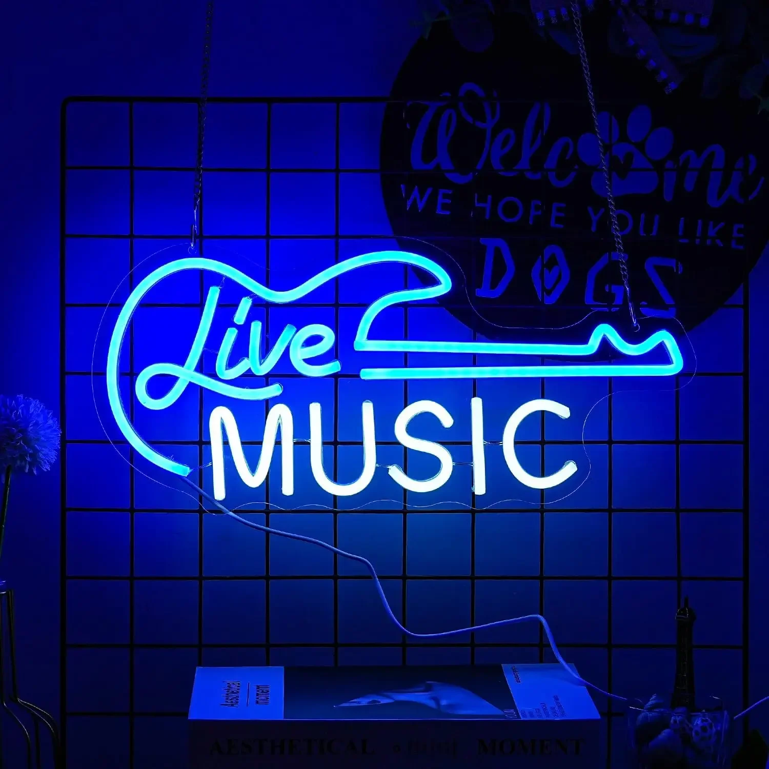 Guitar Neon Sign Blue White Live Music For Wall Decor LED Light Sign Letter Neon Light Art Decorative Light For Music Studio