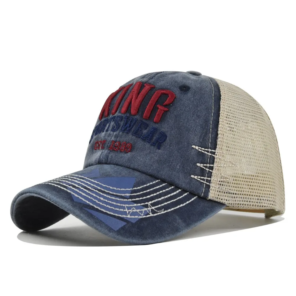 KING Baseball Caps Embroidery Sportswear Breathable Mesh Back Adjustable Strap Unisex Retro Hat for Summer Sun Protection
