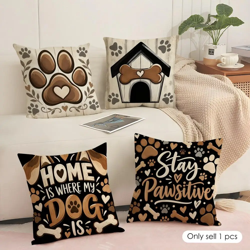 Paw Print Dog Design Cushion Cover Soft Short Plush Pillow Cover Smooth Cozy Texture Aesthetic Cushion Case Home Decor