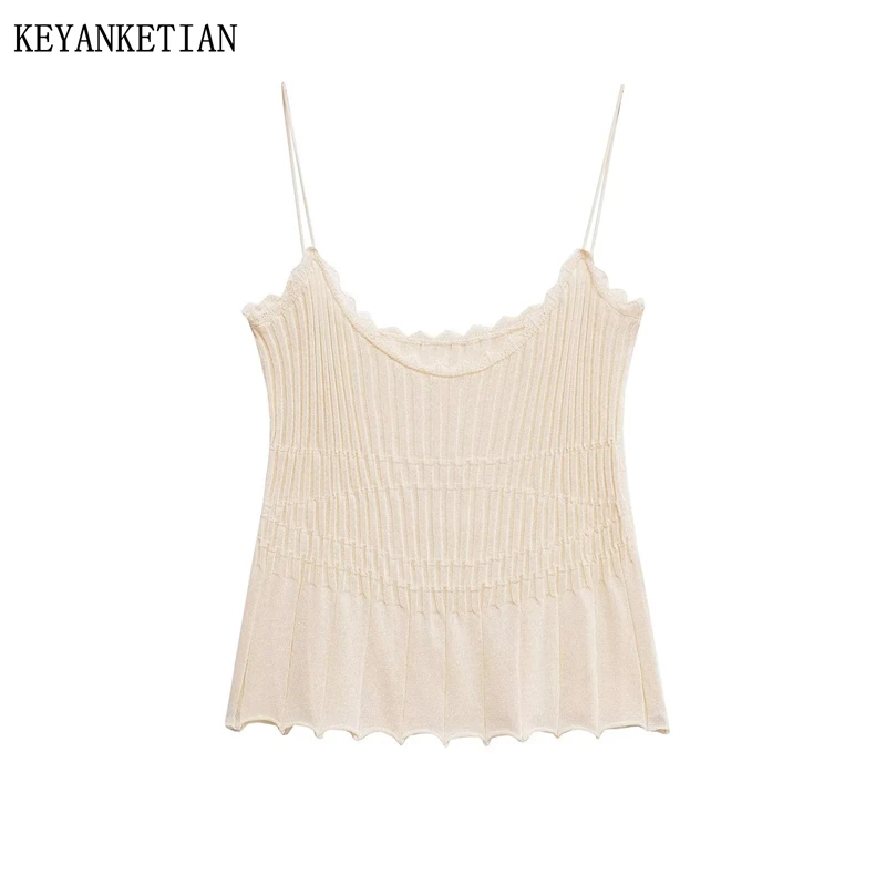

KEYANKETIAN, новая летняя женская трикотажная женская майка в трехмерную полоску с ромбовидными краями и небольшим ремешком