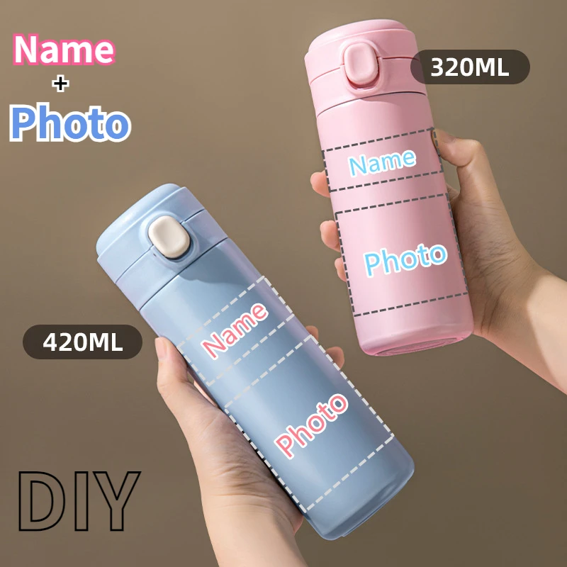 Leak Proof Vacuum Thermos Portable DIY CStainless Steel Water Cupustomized Name Photo Business Use Customized Logo Drinking Cup