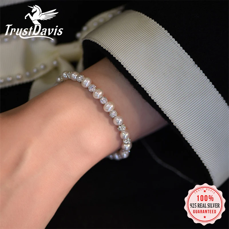 

Trustdavis Real 925 Silver Fashion Sweet Natural Pearl Bracelet for Women Daily Wear Jewelry Gift DS4848