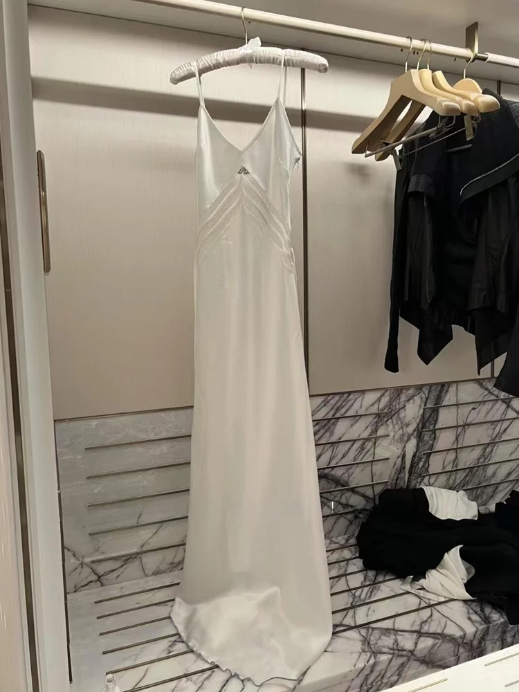 Ele الدانتيل لصق الساتان طويل الدكتور المرأة الصيف Faion الدعاوى فستاين سهرة/فساتين الحفلات مربوط الخصر الاغراء V-Ne Svel Dr #2