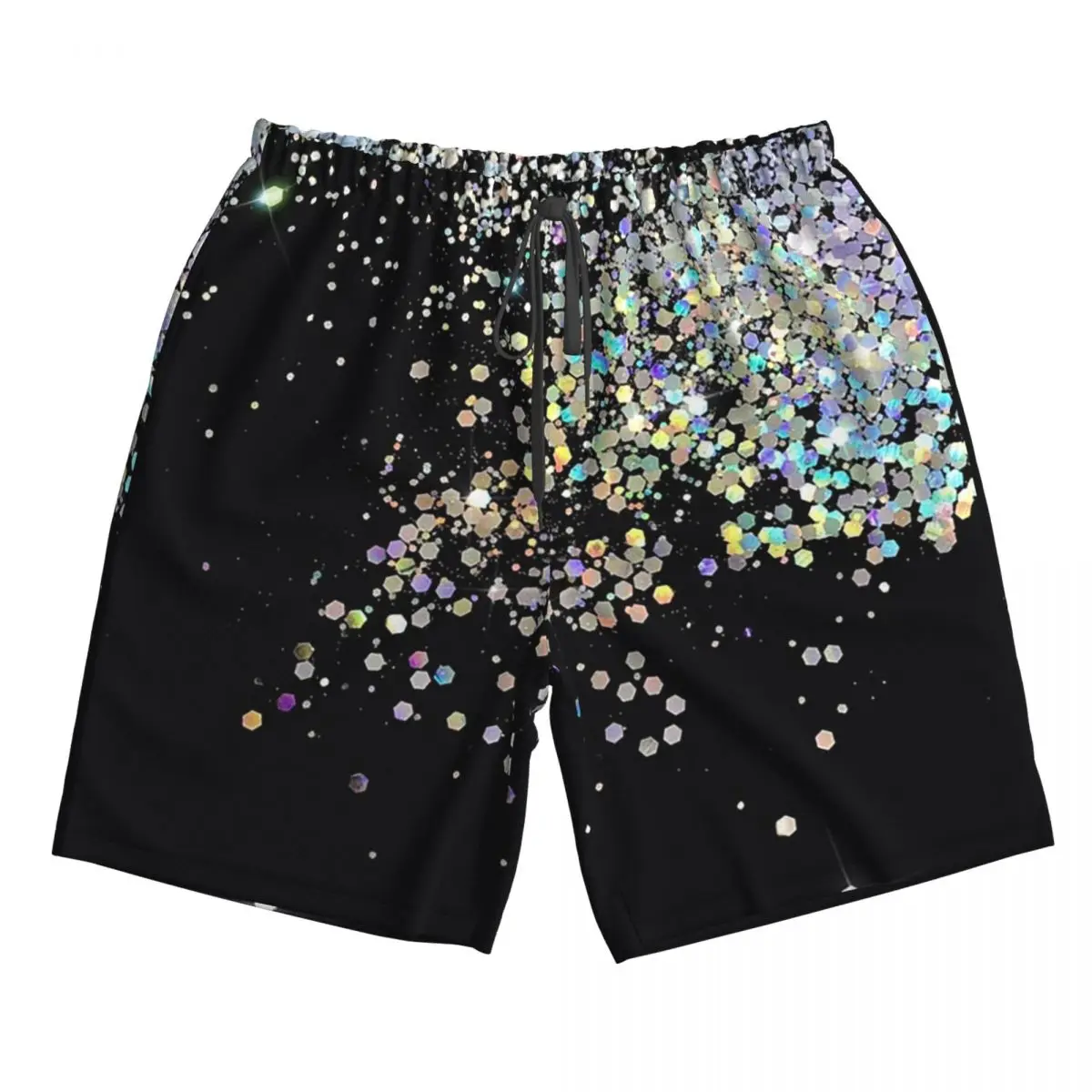 

Black And Holographic Sparkle Trunks Beach Board Shorts Casual Quick Dry Swim Summer Men Pants