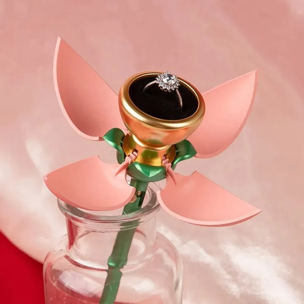 صناديق خاتم زهرة الورد على شكل وردة فريدة من نوعها تفتح تلقائيًا صندوق تغليف الهدايا والمجوهرات حقيبة تخزين المجوهرات