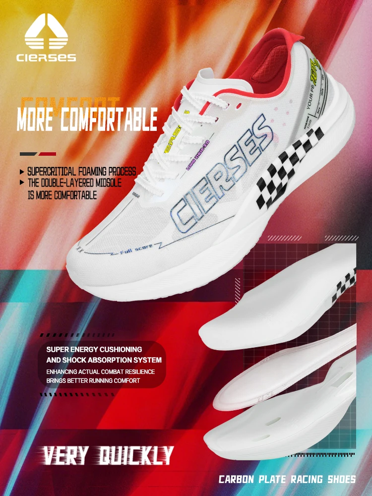 CIERSES Men Carbon Plate Marathon Running Shoes Racing Shoes Professional Lightweight Technology Ultra-light Rebound Sneakers ﻿