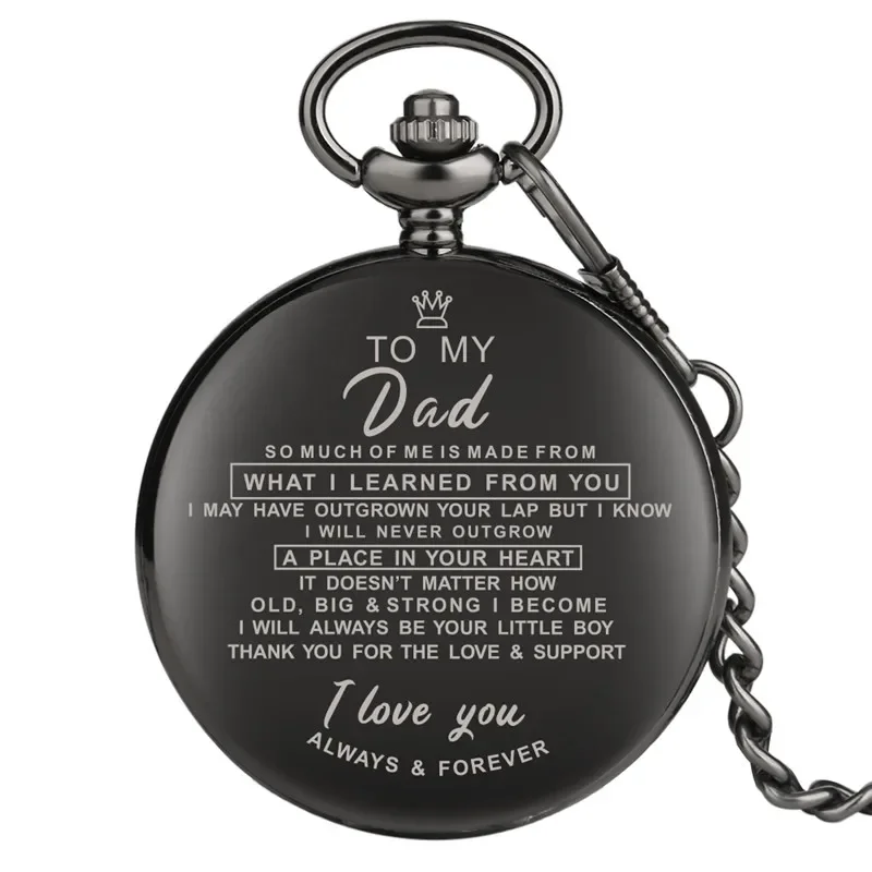 Customized Greeting Words I LOVE YOU To My Dad Theme Men's Quartz Pocket Watch Souvenir Gifts for Father Pendant Chain reloj