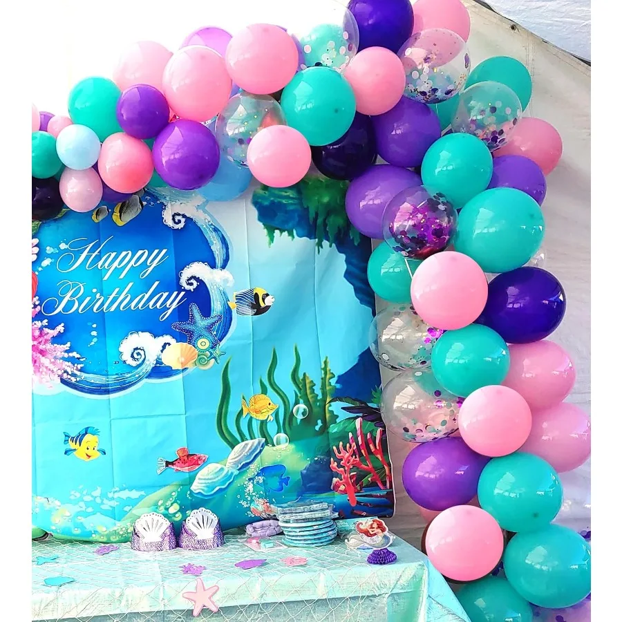 Pink and Purple Party Balloons 50 Pcs 12 Inches Purple and Pink Teal Blue Latex Balloons for Birthday Celebration Under The Sea