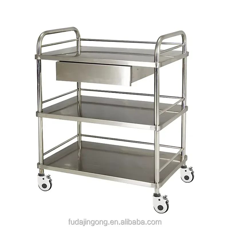 3 Layer Stainless Steel Medical Trolley With Drawers Hospital Furniture Low Price Factory Direct Sales For Clinic Use