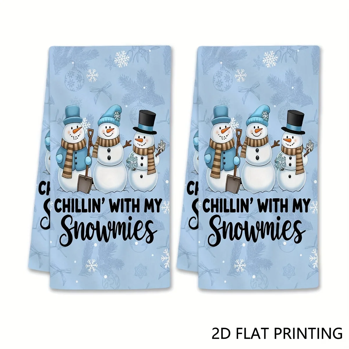 2PCS Snowman Friends Christmas Kitchen Towel Set - Cute Winter Snowman with Snowflake Design