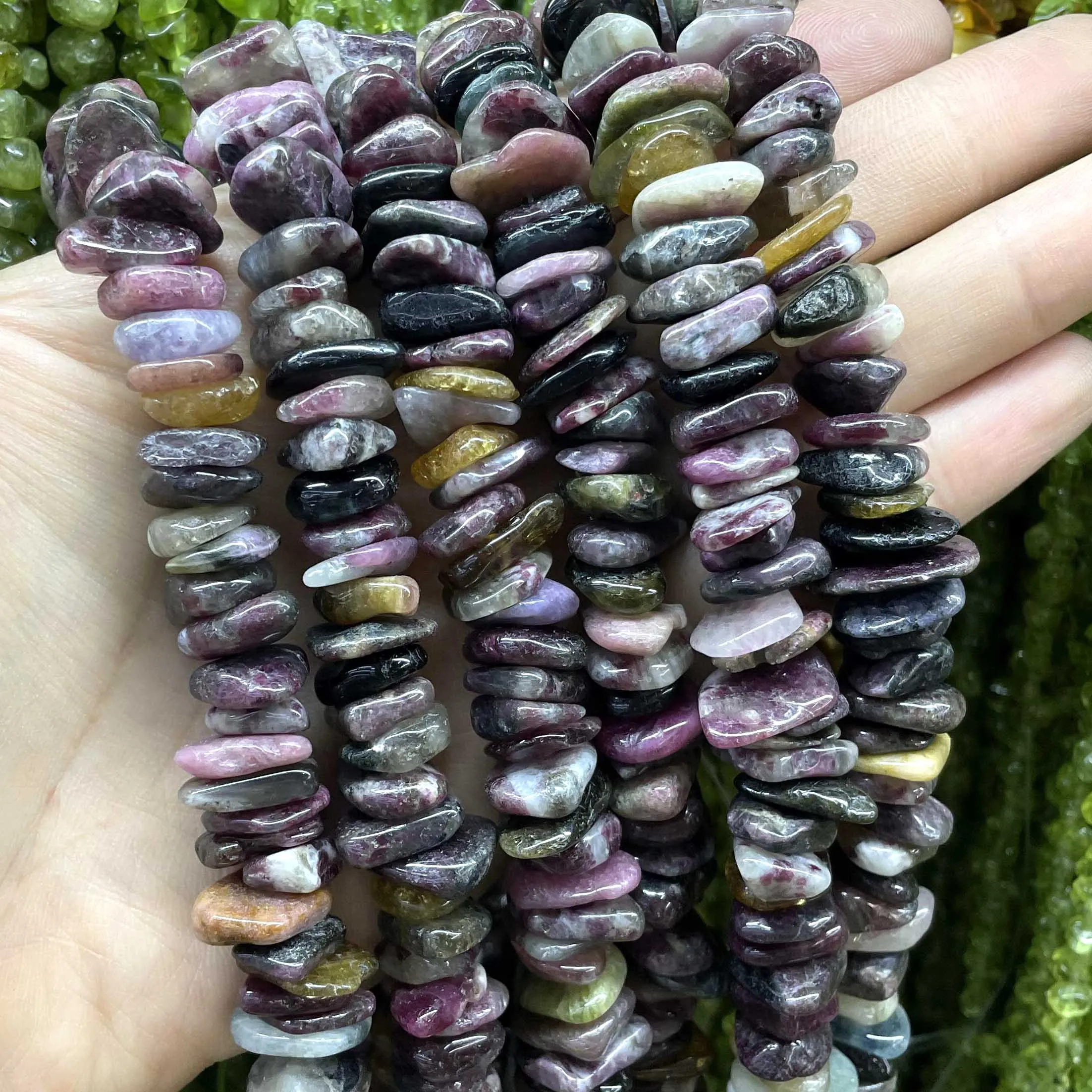 الحجر الطبيعي 8-12 مللي متر غير النظامية الملونة التورمالين فضفاض خزر عازل لصنع المجوهرات سحر سوار ذاتي الصنع إكسسوارات عقد #1