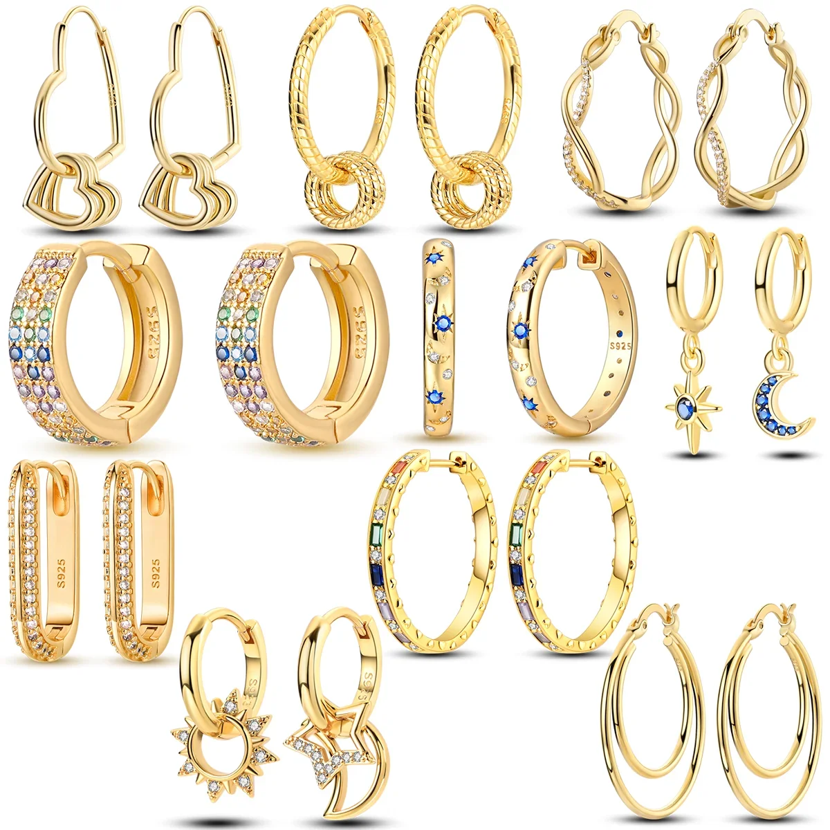 موضة الذهب امرأة هوب القرط 925 فضة تألق الزركون جولة الأذن وأقراط غرامة مجوهرات عاشق هدية للذكرى السنوية #2