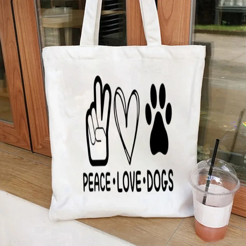 Dog Paw Canvas Tote Bag Cute Puppy Print Handbag for Dog Lover Daily Casual Shopping Bag Daily Shopping Commute Travel Tote Bag