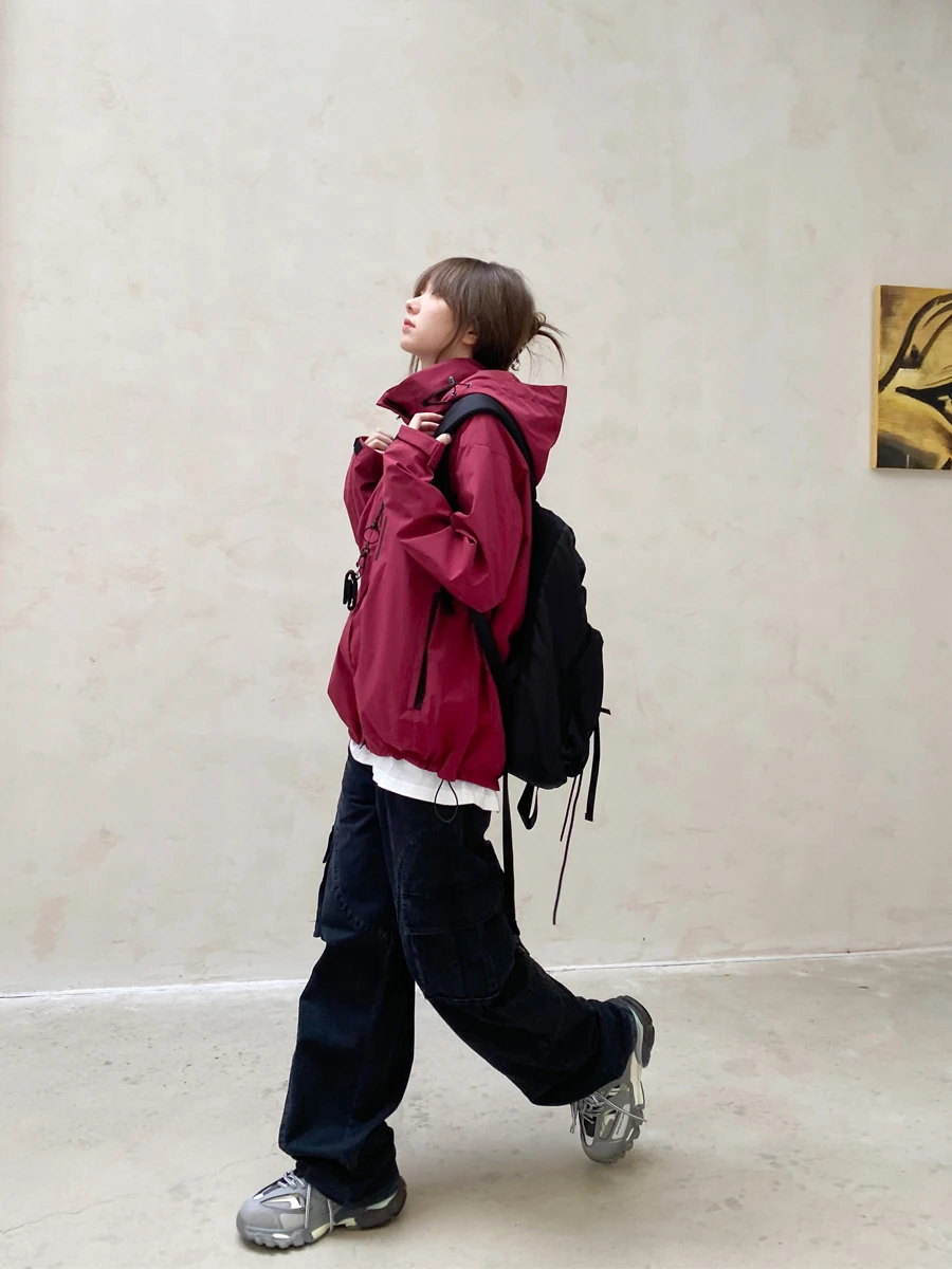 

Outdoor Waterproof Windproof Casual Loose Women's Jaet Couples Climbing Clothes Tibet Entry Red Wine Color Outdoor Coat