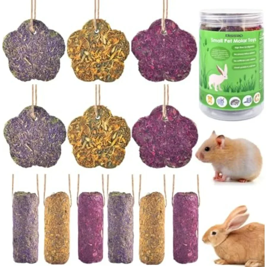 12 قطعة أعواد مضغ أرنب معلقة عصي المضغ والكعك مع تيموثي القش الجزرة الفراولة علاج للأرنب شينشيلا خنزير غينيا