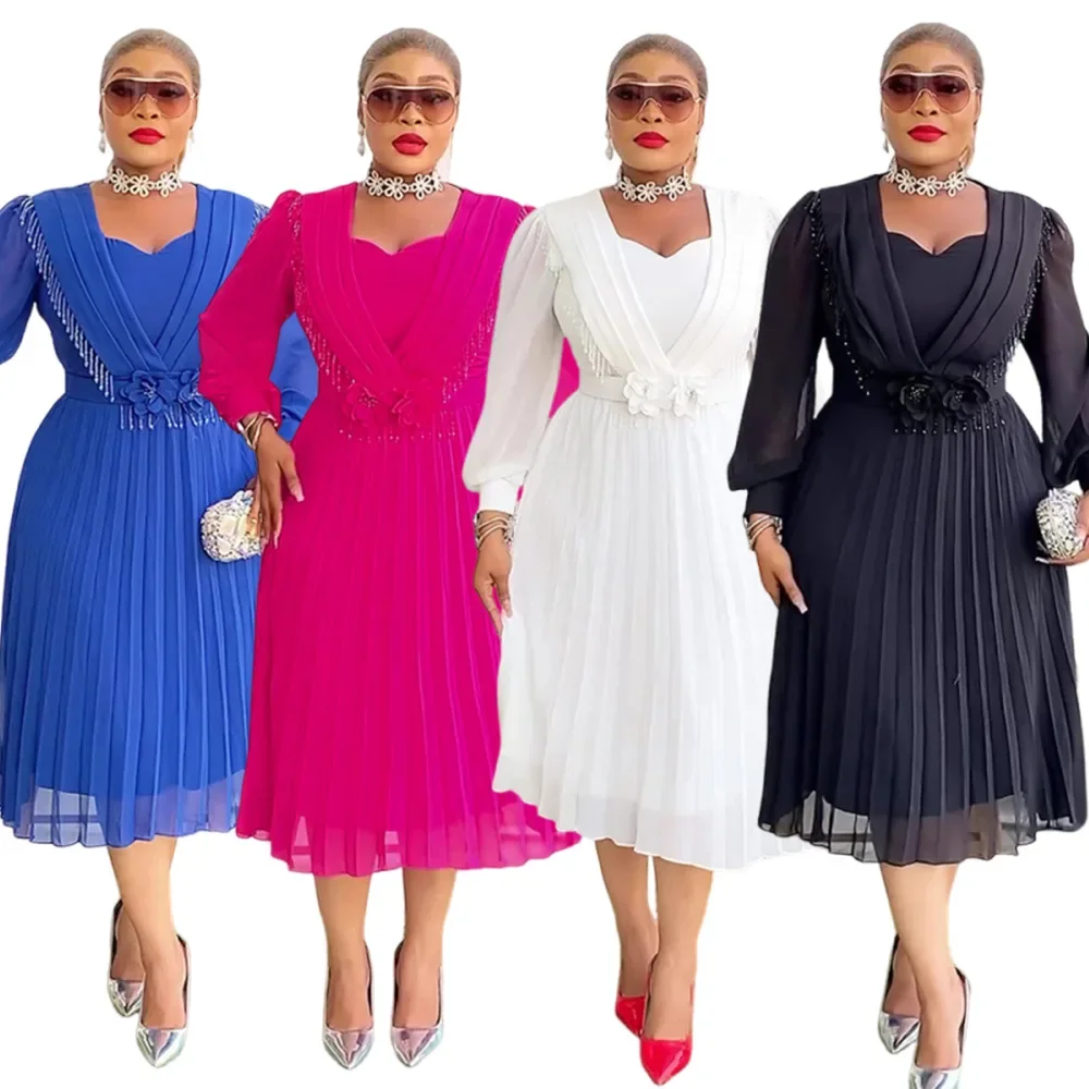 

African Dress Women Fashion Elegant Clothing Plus Size Wedding Party Summer Dressing 2025 For Office Pleated Skirt Daily Wear