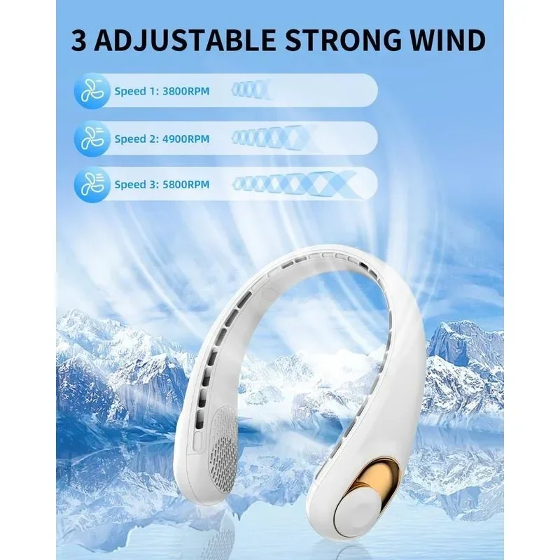 

Portable Neck Fan/Long-Lasting 5200mAh Battery Operated 4H/Ultra-Quiet/Hands Free Bladeless Fan No Hair Twisting/Camping Gadgets