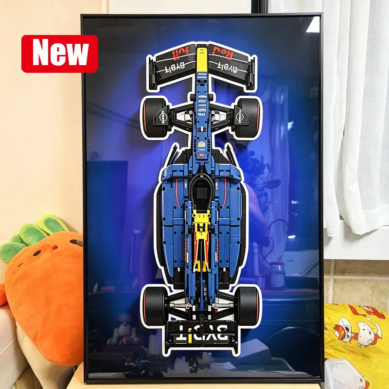 Wall‑mounted display frame for adult collectors, compatible with LEGO 42206 Red Bull RB20 F1 race‑car building‑block set.