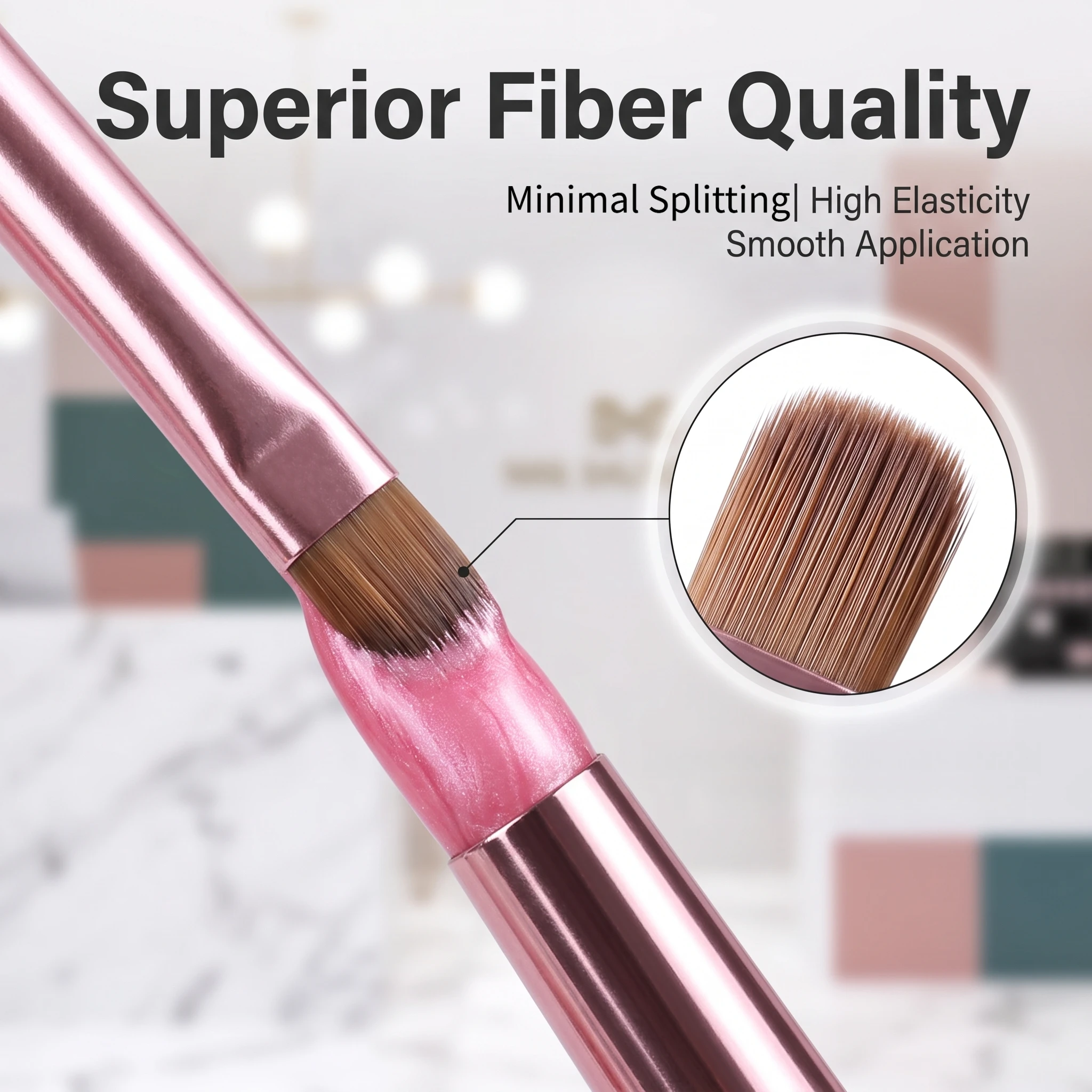 3Pcs UV Gel Nail Brush Set Flat Round Builder Gel Extension Nylon Bristle Rose Pink Metal Handle French Manicure Salon DIY
