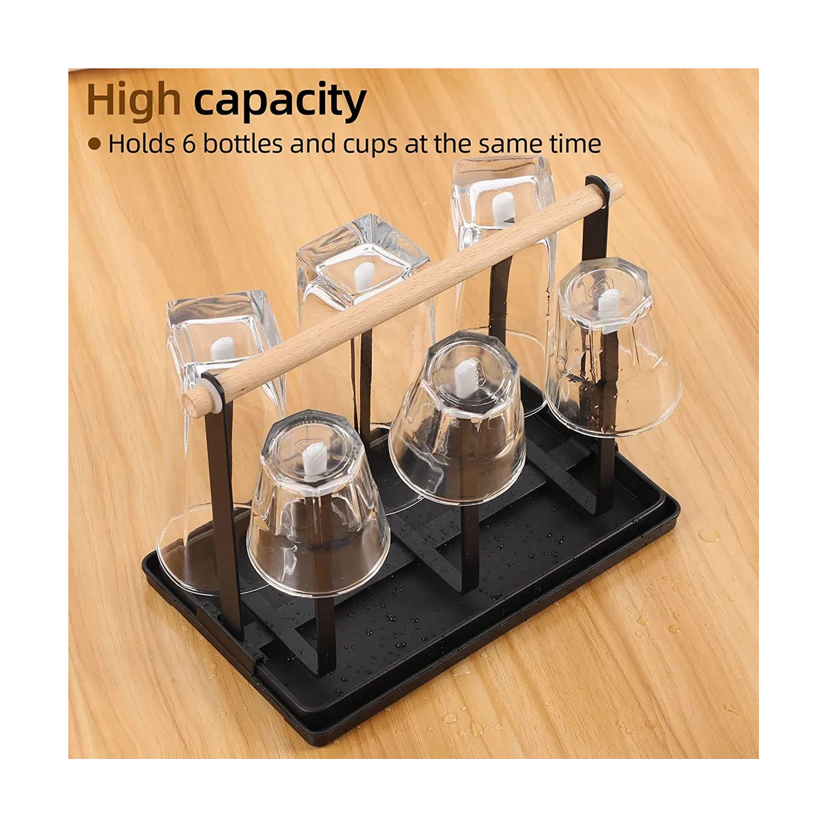 Tempat botol, botol pengering piring, 6 dudukan botol, tempat cangkir logam dengan nampan tetes dan pengering botol untuk botol dan cangkir