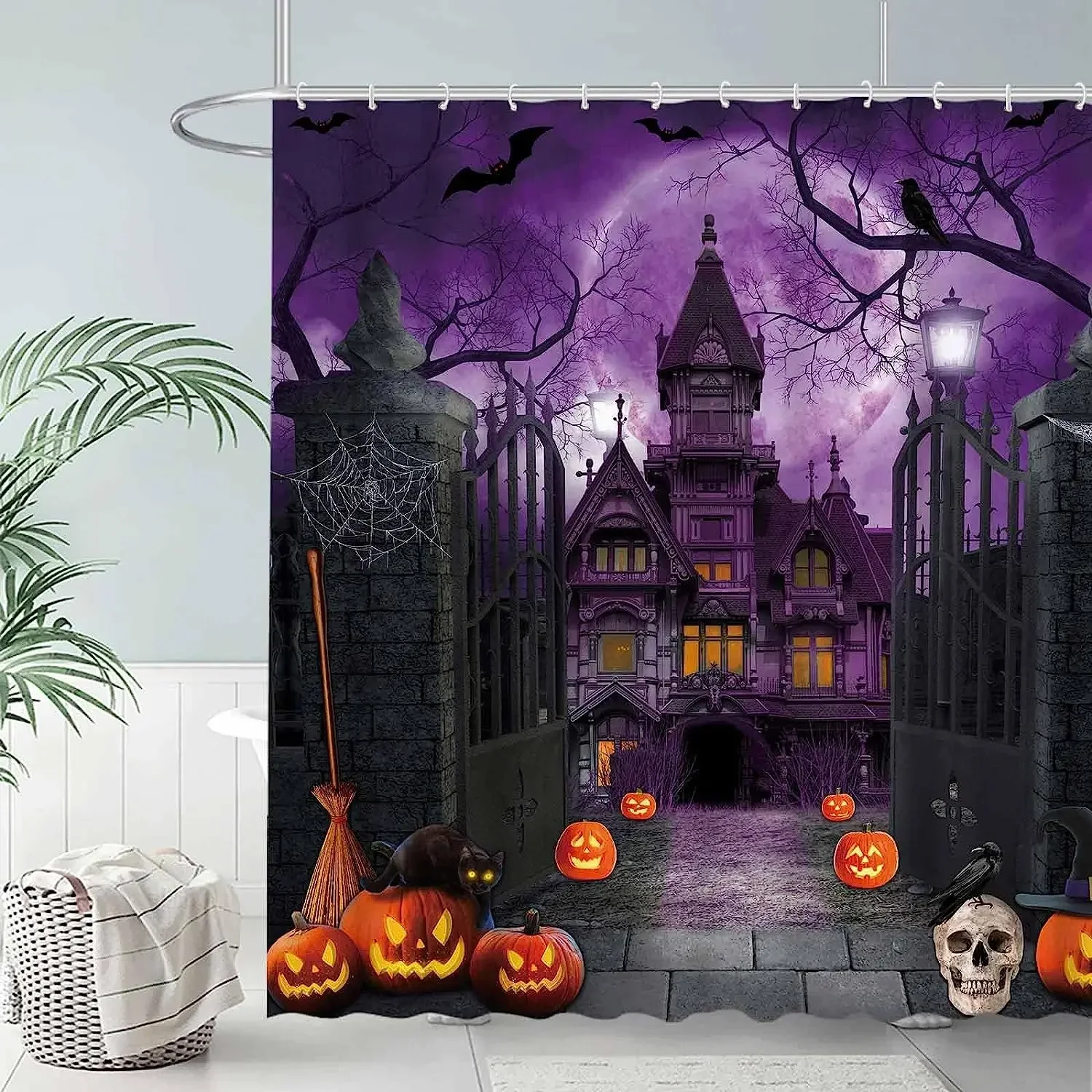Halloween Shower Curtains Fun Cute Pumpkin Gnome Ghost Witch Spooky Fabric Shower Curtain Decor Halloween Party Favors Supplies
