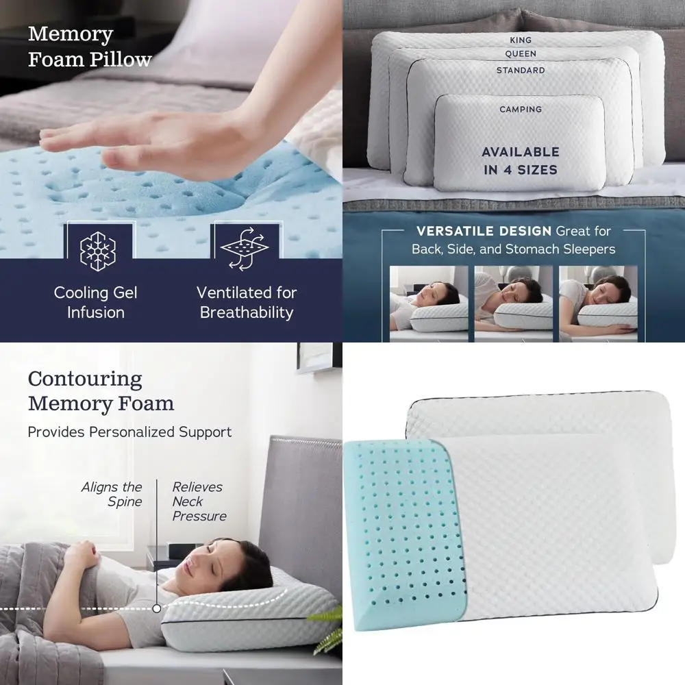 

Подушки из пены с эффектом памяти - размер Queen - 2 штуки - средней жесткости - для поддержки шеи и плеч - идеально подходят для сна на спине и на боку