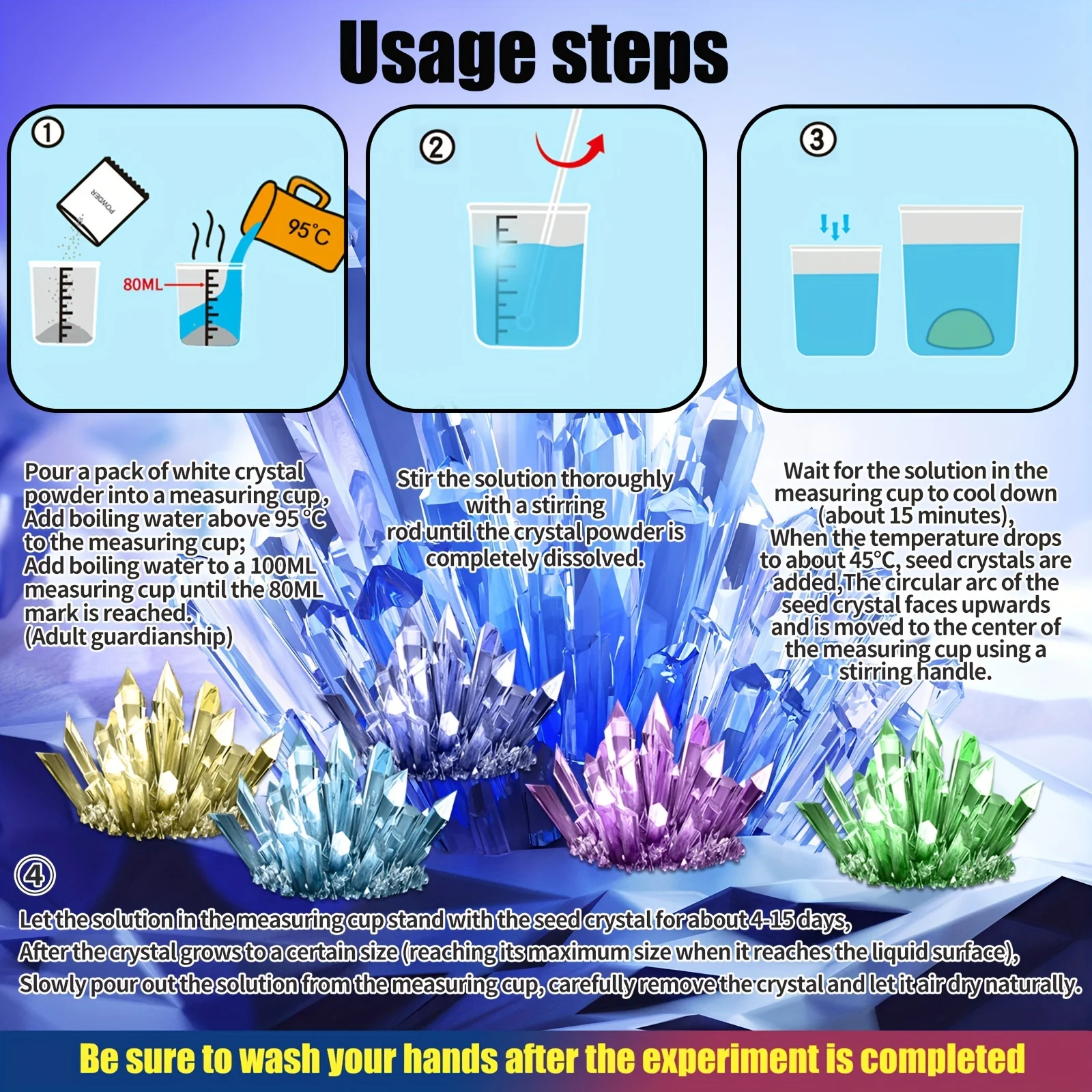 تجارب زراعة الكريستال، ألعاب العلوم والتعليم، بلورات قابلة للنمو بنفسك، لون عشوائي، عيد الميلاد/الهالوين/العام الجديد