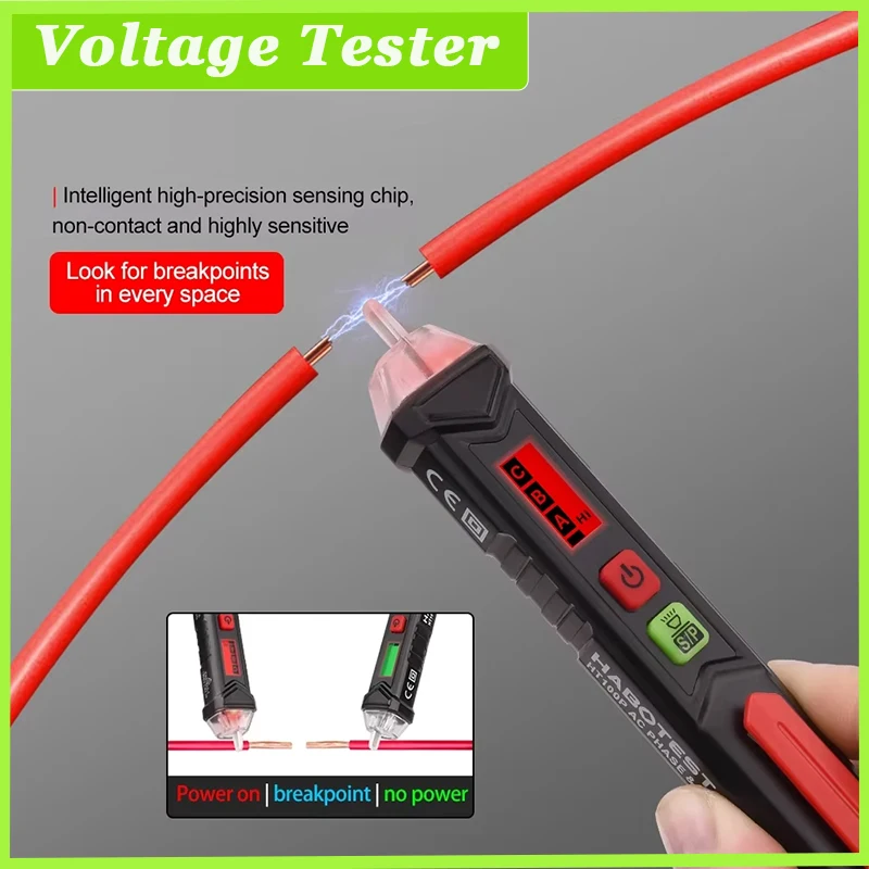 

HT100 Non-Contact Voltage Tester High Sensitivity Current Electric Sensor Pencil LCD Display Buzzer Alarm Dual 12-1000V