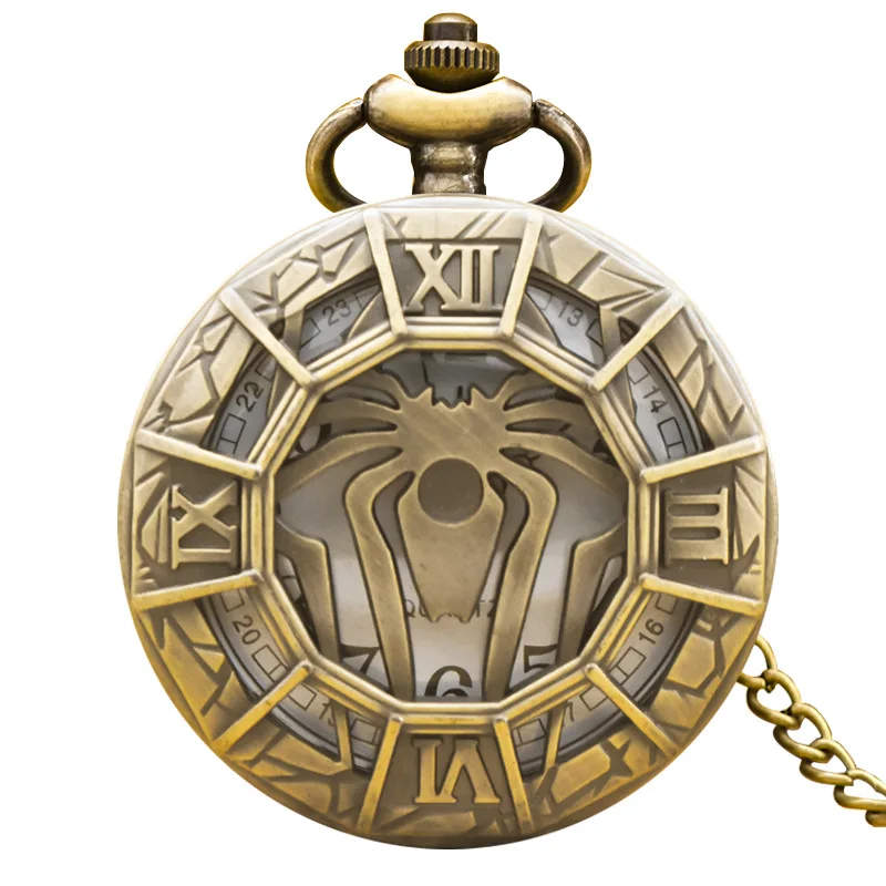 Marvel superhéroe Spiderman moda Vintage relieve tallado y ahuecado estilo romano Flip reloj de bolsillo en cadena colgante regalos