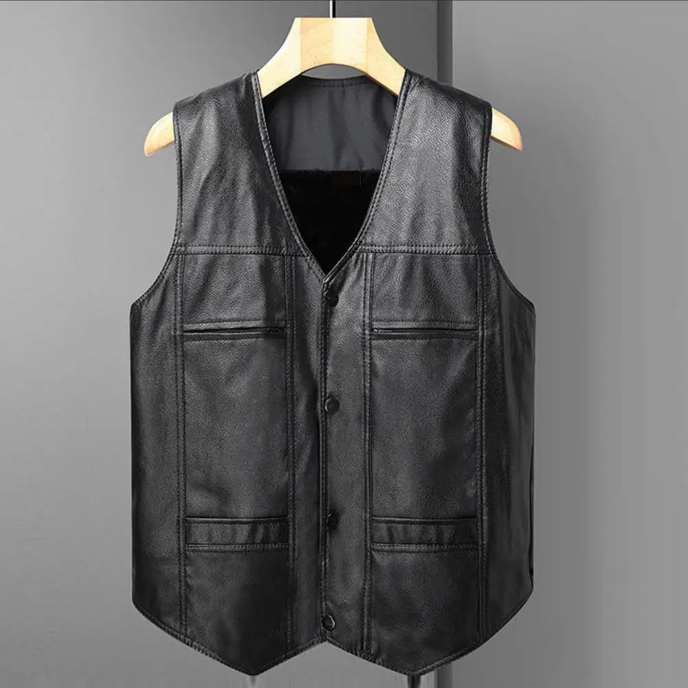 Stylish Men Waistcoat Male Sleeveless Jacket Solid Color Plush Lining Buttons Vest  Coldproof